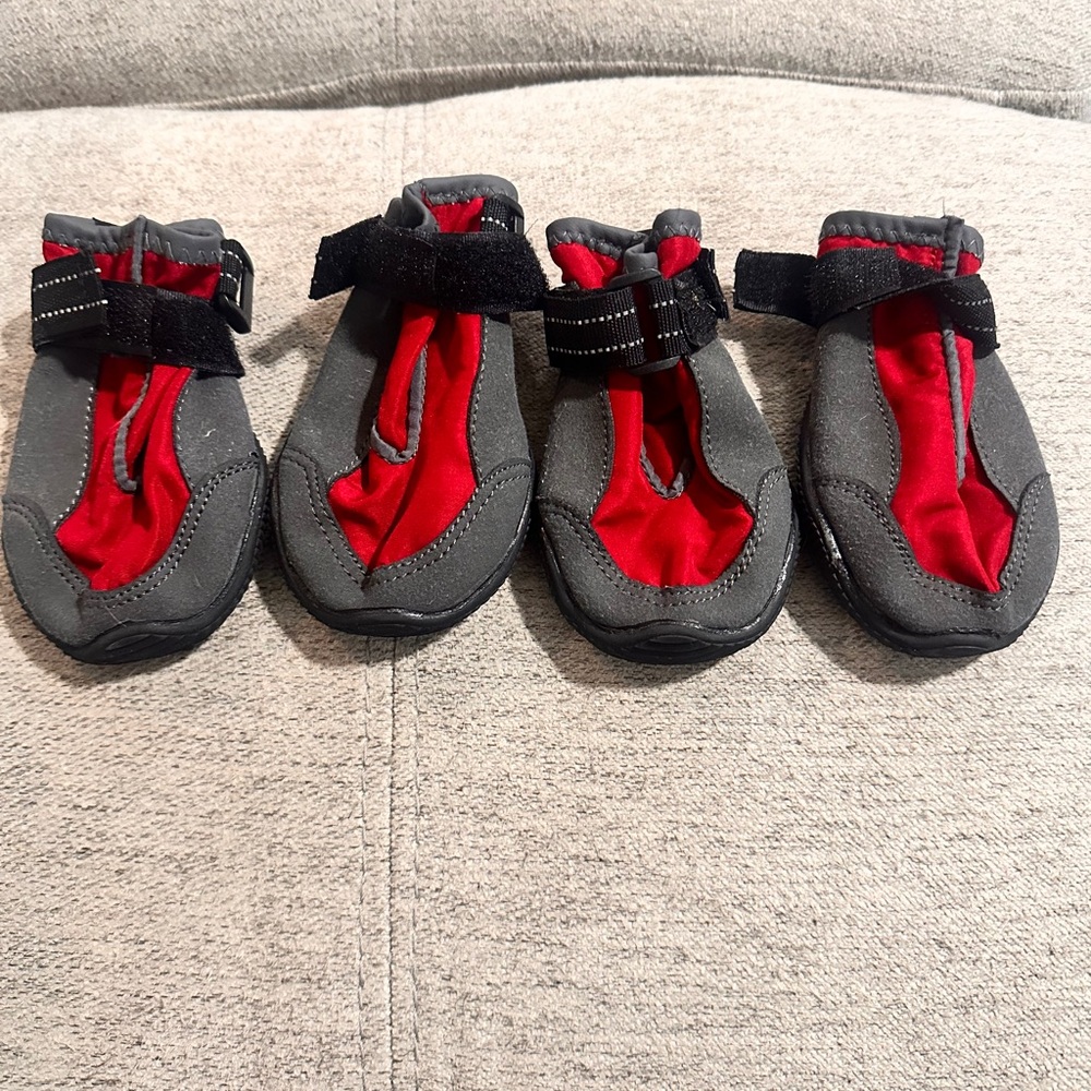 Dog boots/ shoes/ booties 
Gray and Red Water Shoes with Non-Slip Sole
